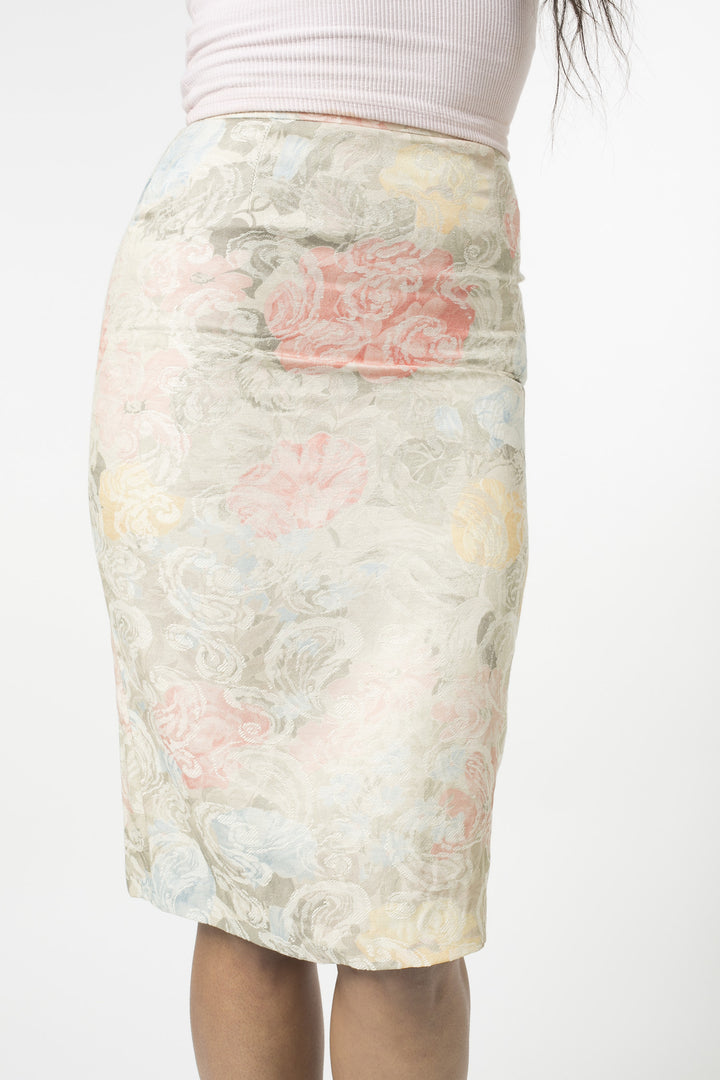 Floral Embrodiered Pastel Pencil Skirt